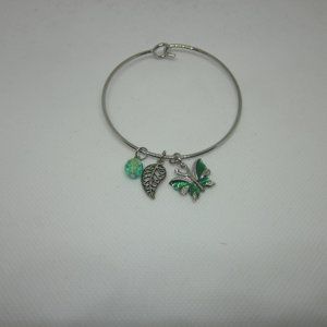 Green Butterfly Charm Bangle Bracelet